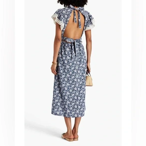 Sea Josefine Open Back Flutter Sleeve Ruffled Daisy Midi Dress Midi
